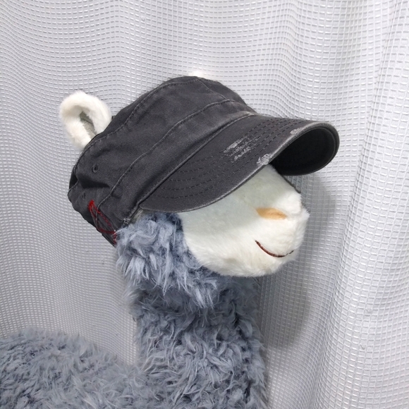 Gray Distressed Cotton Newsboy CAP Hat for Girls Women w Pigtails Red Stitching - Picture 2 of 12